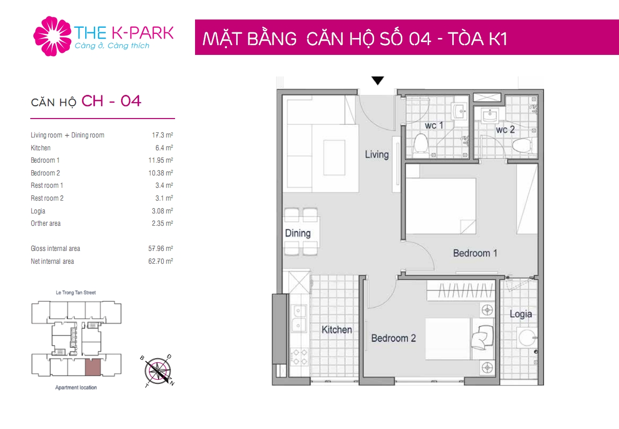 Thiết kế mặt bằng căn hộ The KPark CH-04 