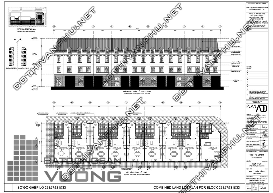 Sơ đồ ghép khối liền kề văn phú Hibrand - khu đô thị Văn Phú