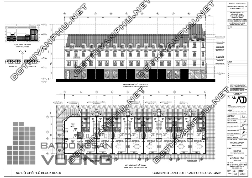 Sơ đồ ghép khối liền kề văn phú Hibrand - khu đô thị Văn Phú