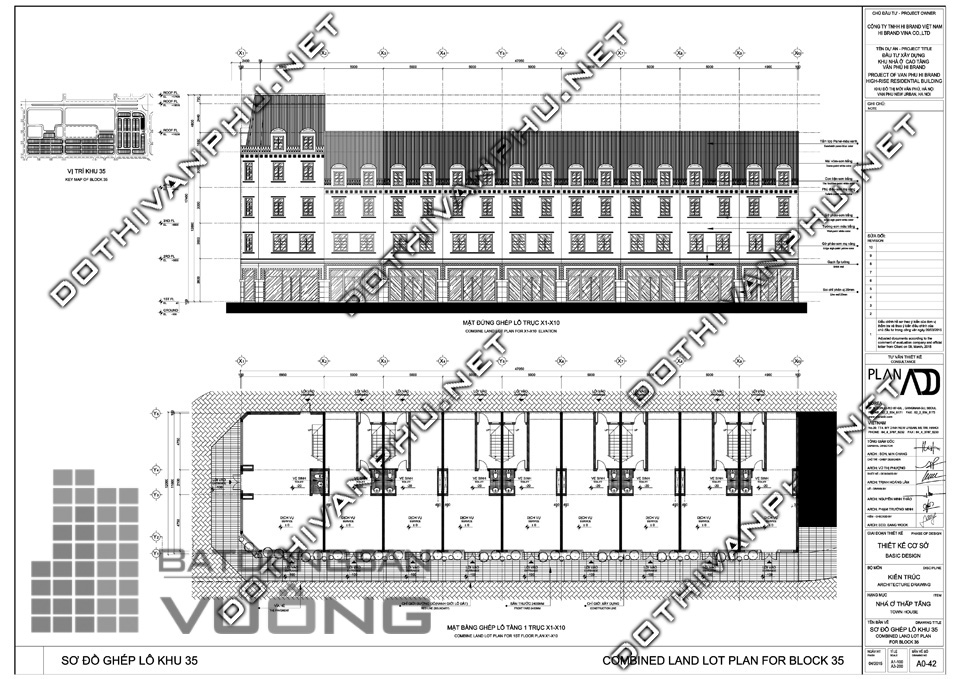 Sơ đồ ghép khối liền kề văn phú Hibrand - khu đô thị Văn Phú